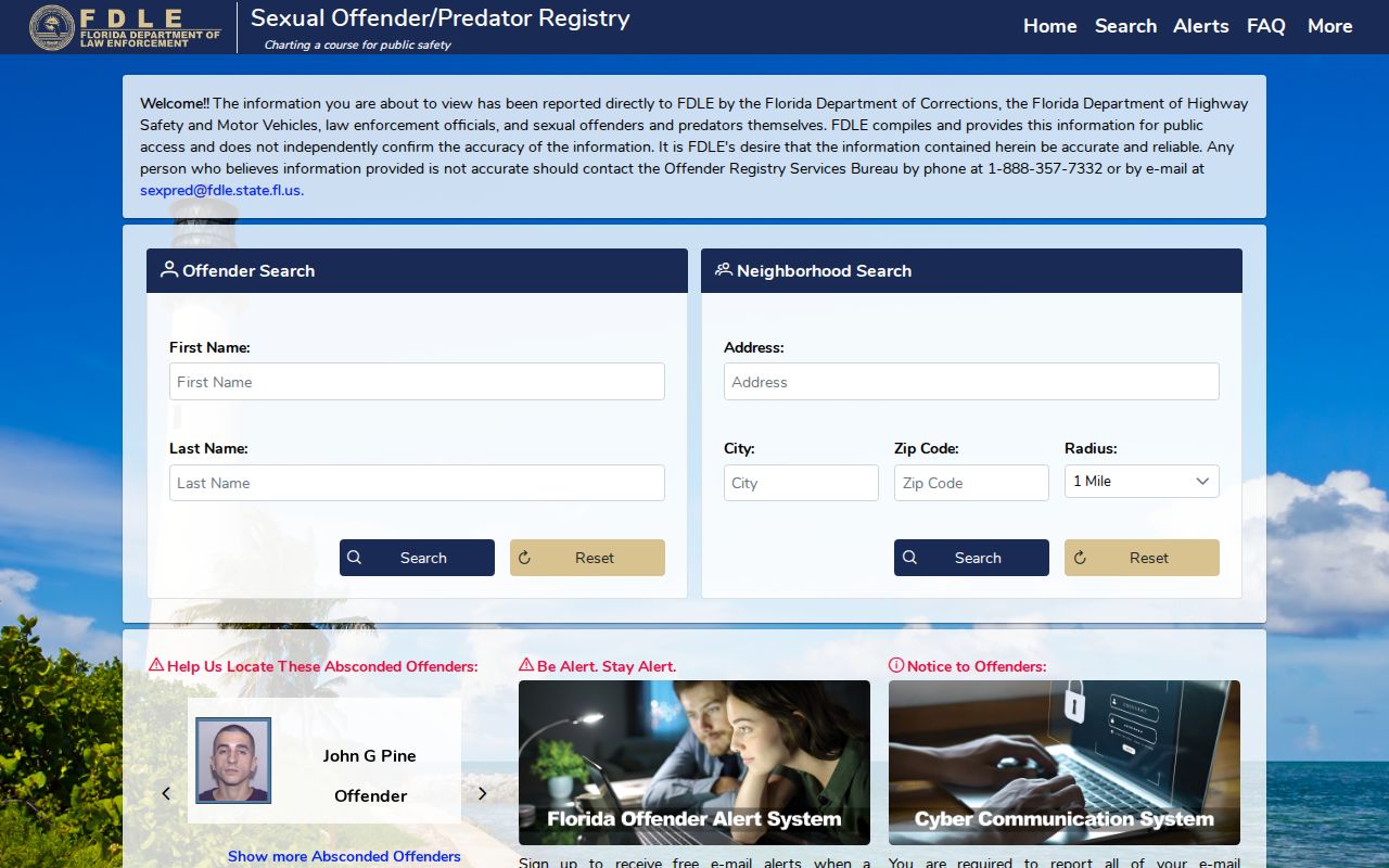 Florida official offender registry location search for public safety