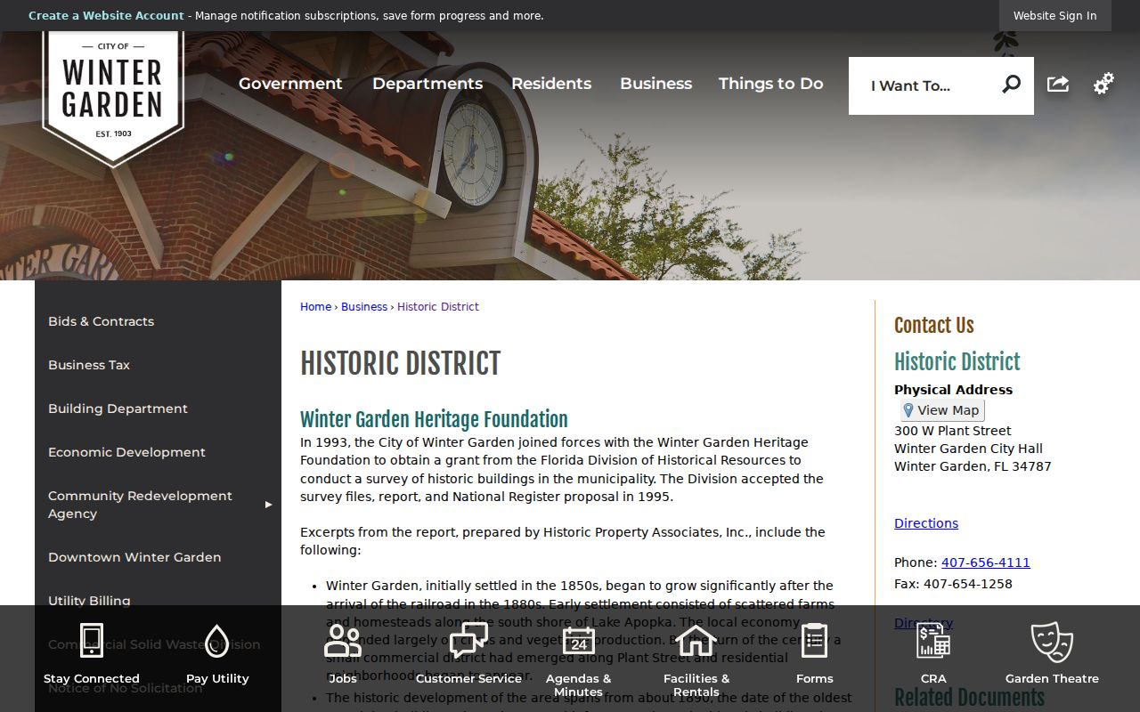 Winter Garden street directory historic district survey