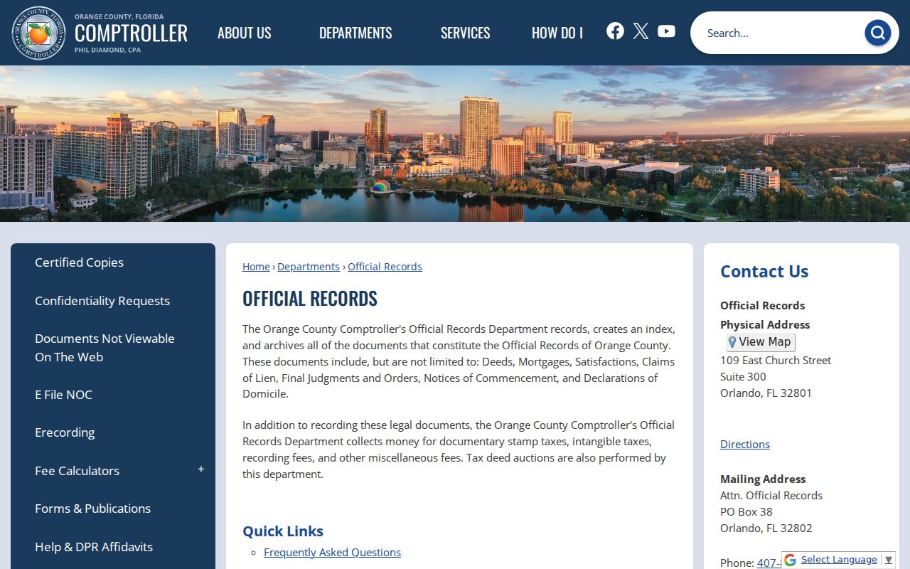 Winter Garden street directory Orange County Official Records